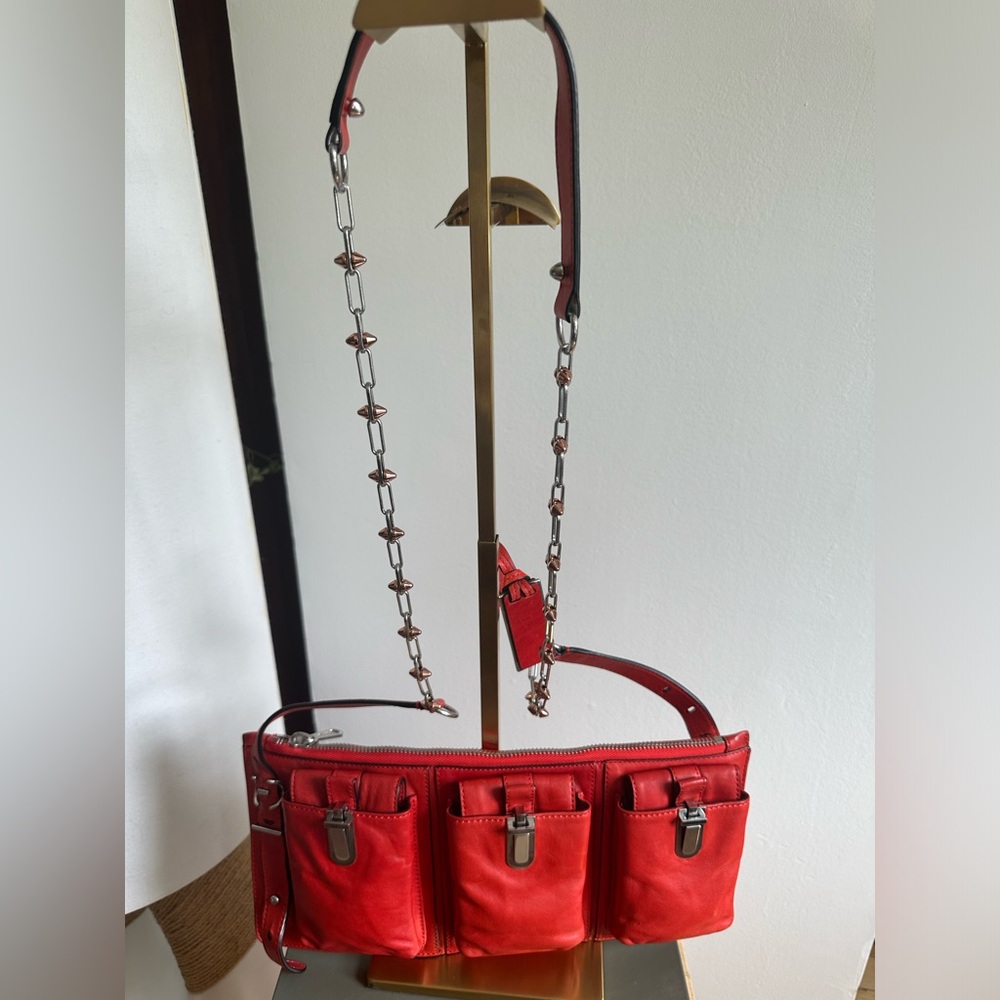 Gryson red leather three—pocket crossbody bag